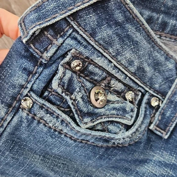 Rare Authentic Disco Becky True Religion Jean's with Diamonds buttons Size 28 - Picture 3 of 5